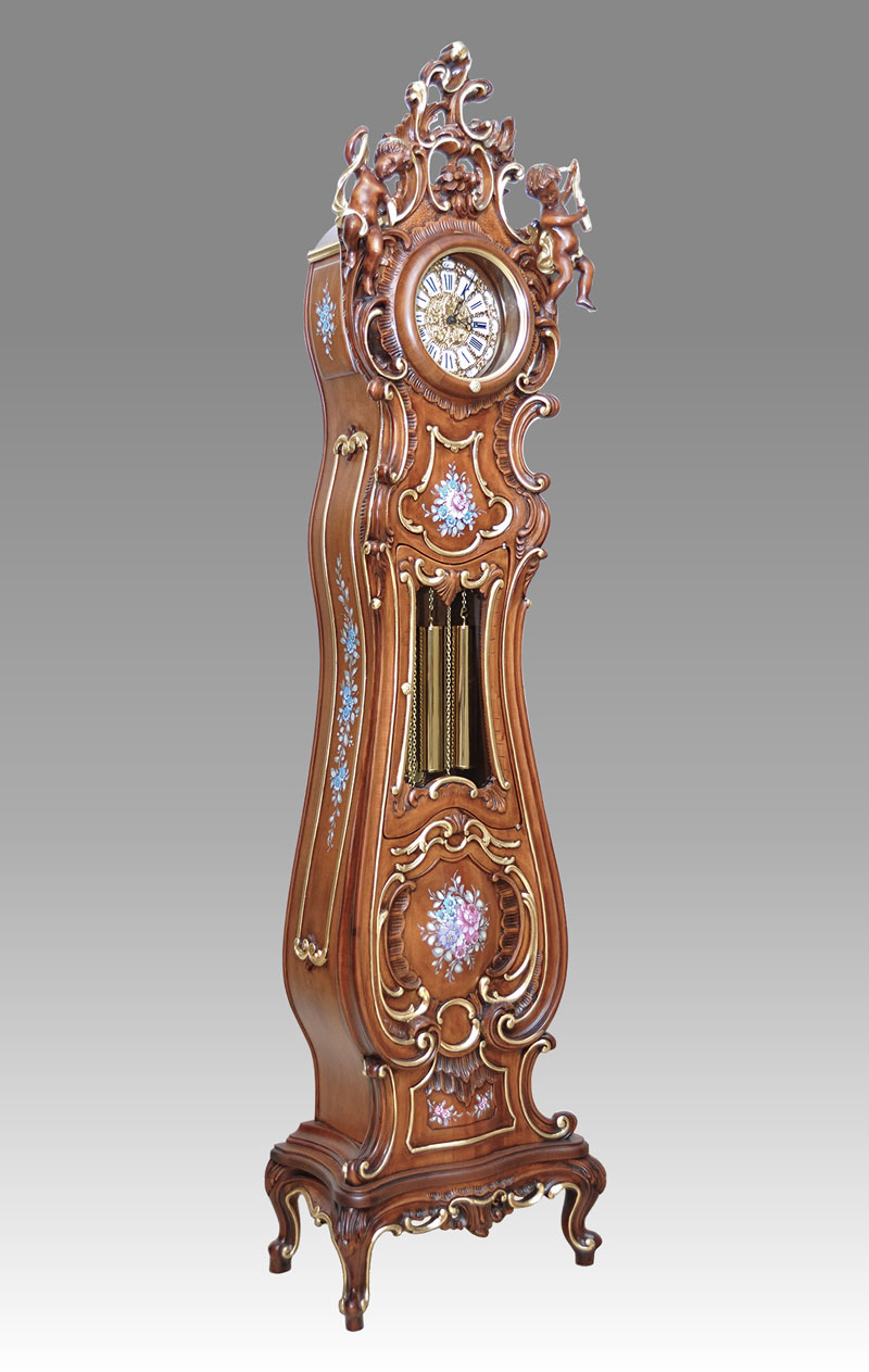 Grandfather clock Art.530/9 walnut with brass inlay with Angel